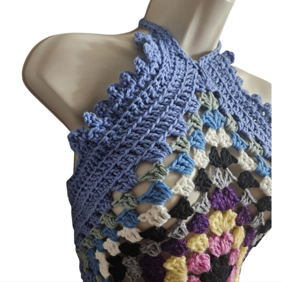 Handmade Granny Square Crochet Swim Cover Up Top Boho Resort Beachwear Colorful - Picture 8 of 17
